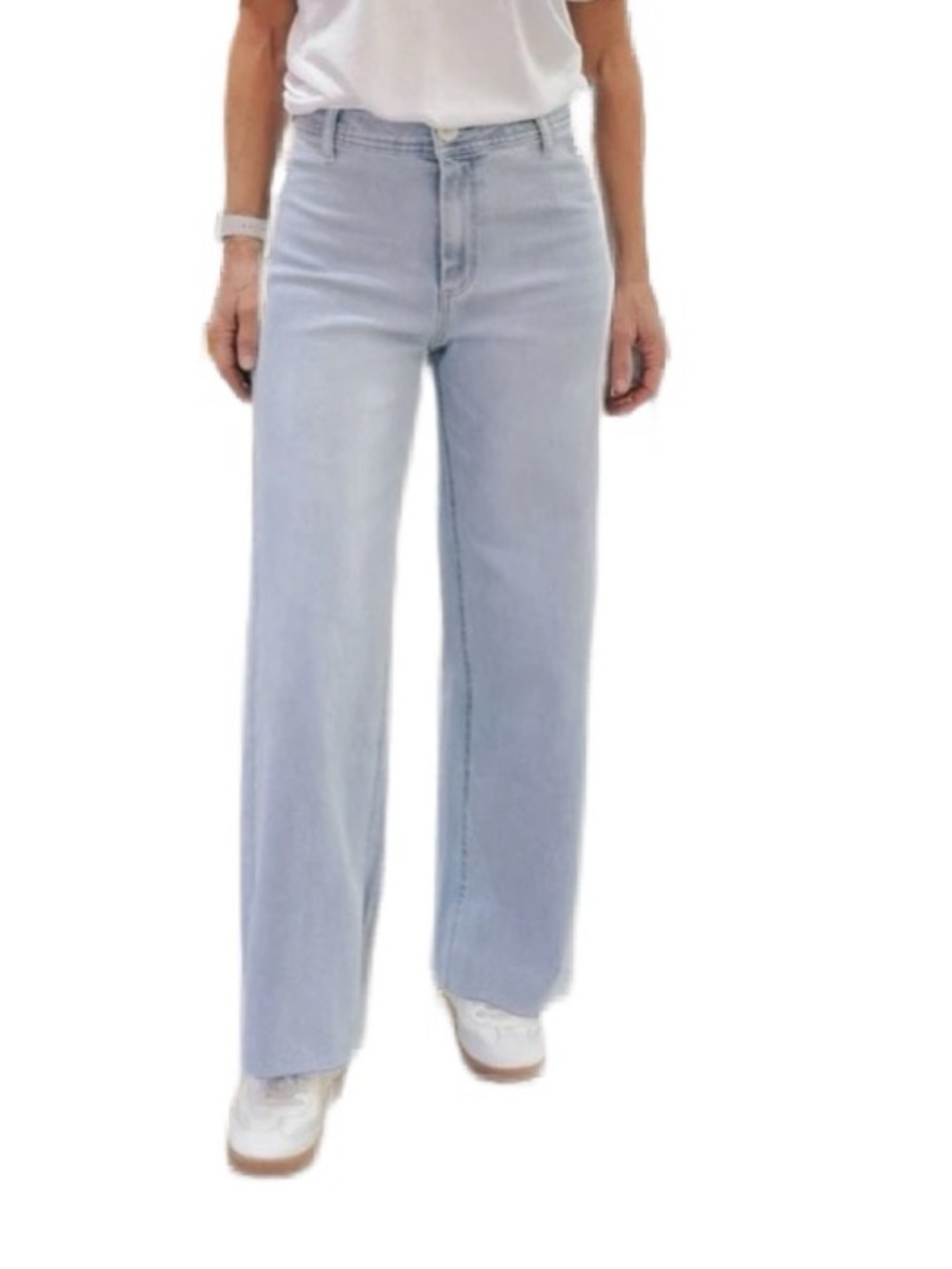 Oat New York High-Waist Wide-Leg Stretch Jeans - Light Blue Wash Size 10